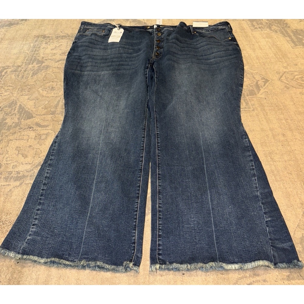 New Seven 7 Limited Edition Womens blue denim flare jeans Plus Sz 38 / 40 Button